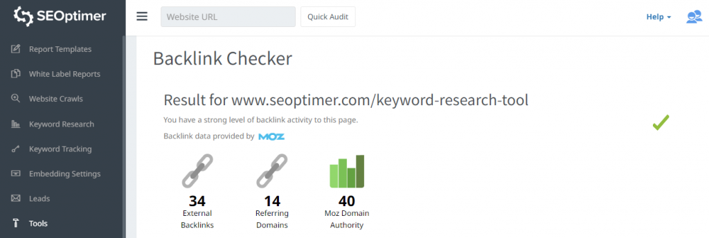 seoptimer Backlink-Checker